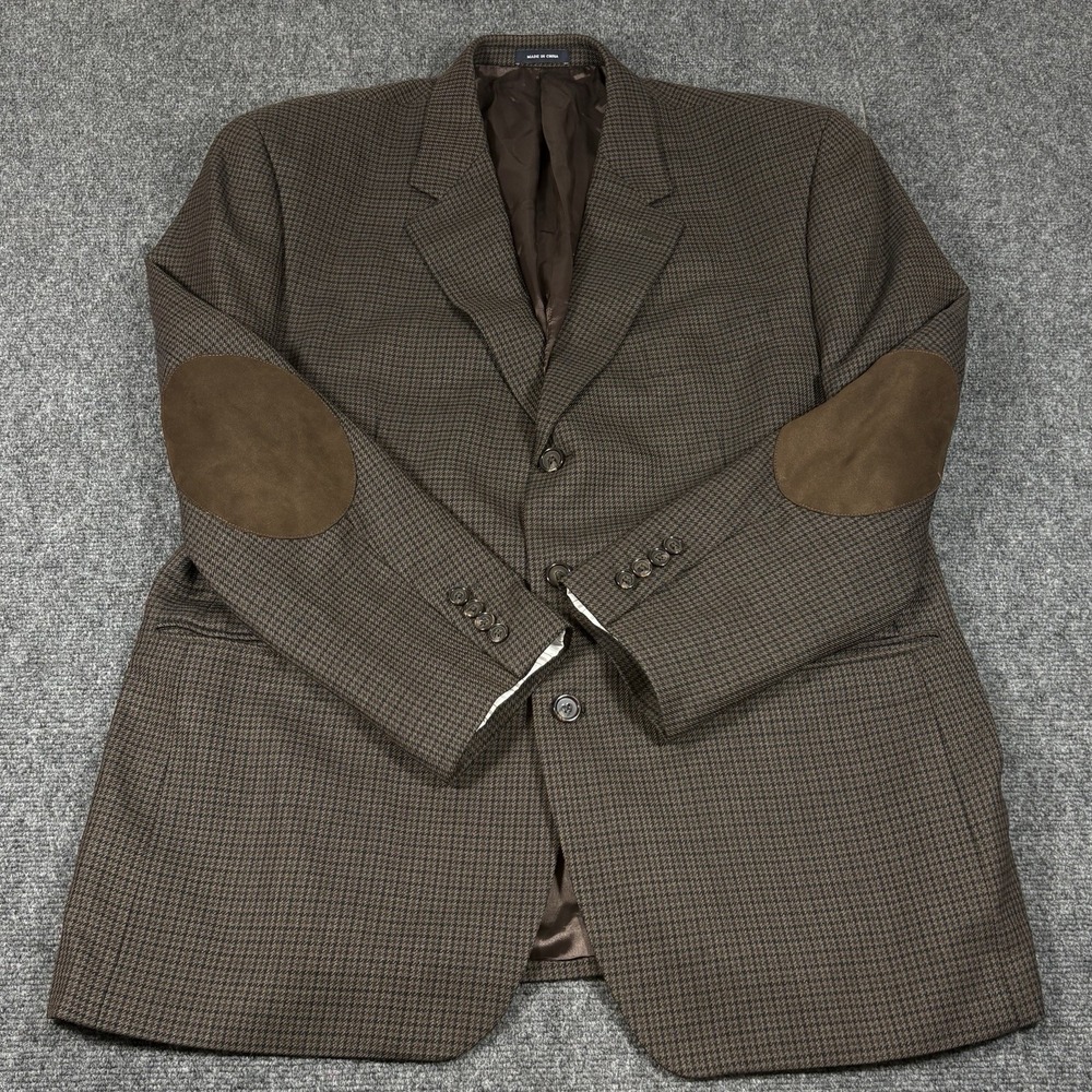 Ralph Ralph Lauren Men's 46R Brown Wool Houndstooth Elbow Patches Blazer Jacket